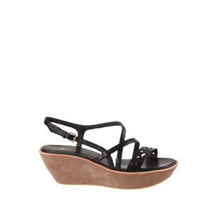 Camper Damas‎ Black Leather Platform Wedge Slingback Sandals